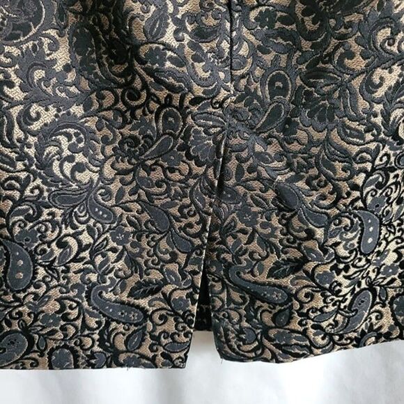 Worthington sz 4 Lace Overlay gold Pencil Skirt black gold zip up vintage EUC - Picture 5 of 8